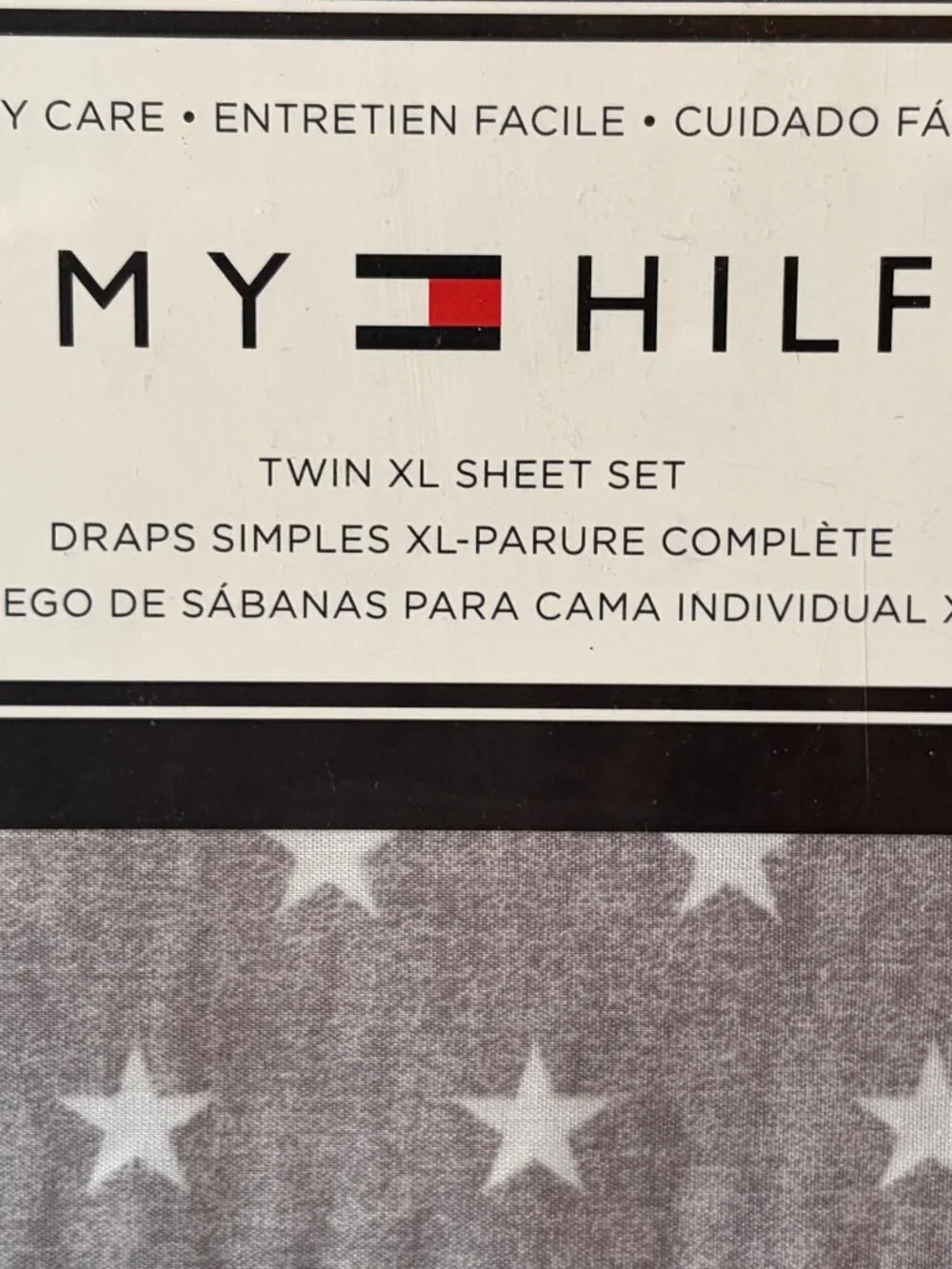 Tommy Hilfiger TWIN XL Sheet Set White Stars on Gray Easy Care Cotton Blend
